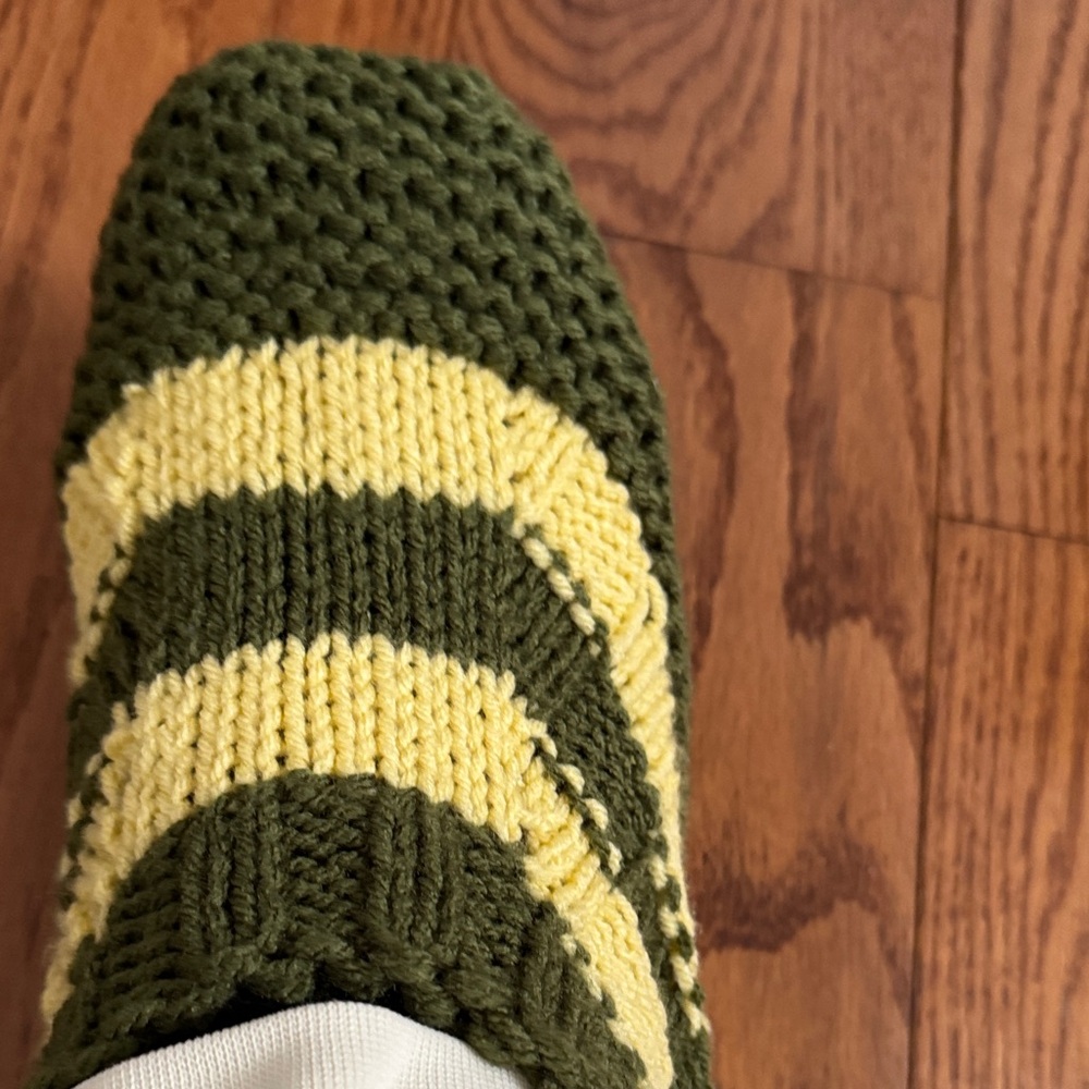 Green and Yellow Striped Knit Slipper